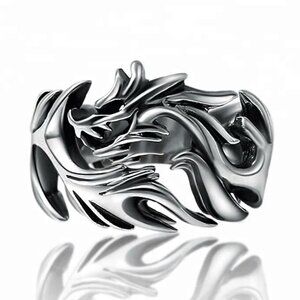 925 Sterling Silver Dragon Carved Adjustable Ring